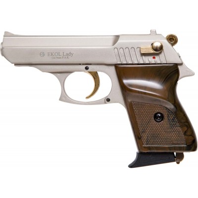 Пистолет стартовый EKOL LADY кал. 9 мм. Цвет - белый сатин с позолотой