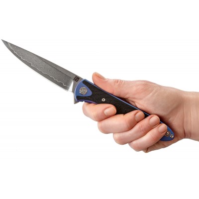 Нож Artisan Shark Damascus Titanium Blue