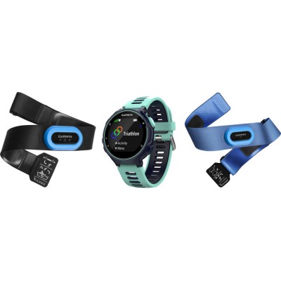 Часы Garmin Forerunner 735 XT Tri Bundle Midnight Blue & Frost Blue с GPS навигатором и двумя кардиодатчиками ц:темно-синий/голубой