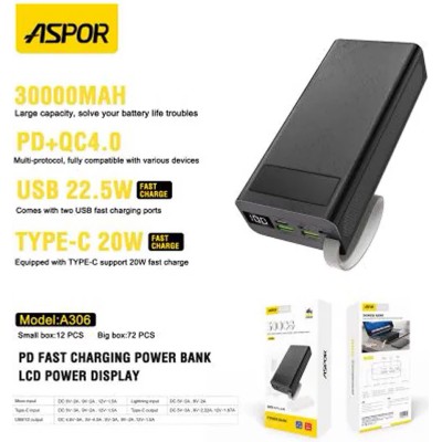 Зарядное устройство Aspor A306 Fast Charge 30000mAh (5V/3A) ц:black