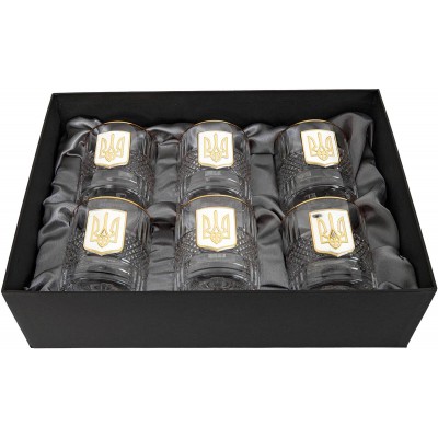 Подарочный набор стаканов Boss Crystal "Тризуб" с золотыми и серебряными накладками
