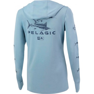 Реглан Pelagic Ultratek Hooded Fishing Shirt Gyotaku - Women`s. L. Smokey blue